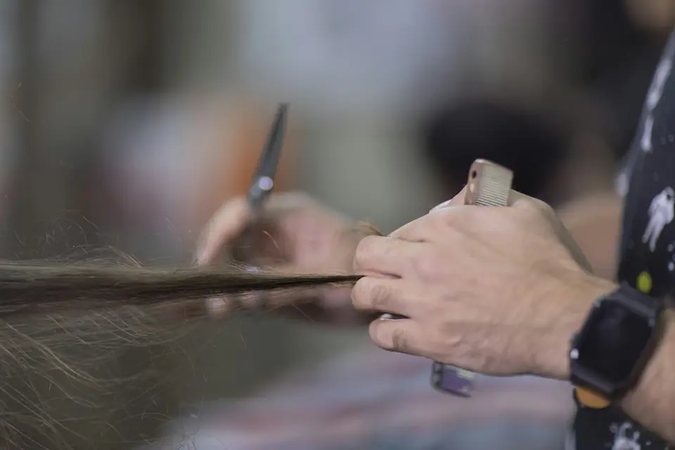Illustrative photo: hair being trimmed with scissors.